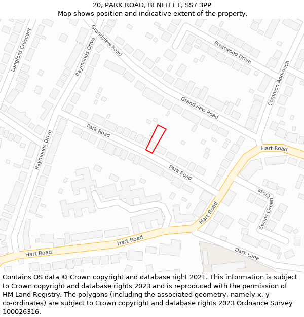 20, PARK ROAD, BENFLEET, SS7 3PP: Location map and indicative extent of plot