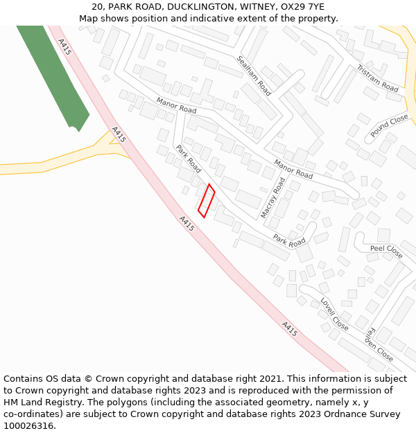 20, PARK ROAD, DUCKLINGTON, WITNEY, OX29 7YE: Location map and indicative extent of plot