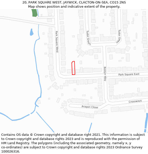 20, PARK SQUARE WEST, JAYWICK, CLACTON-ON-SEA, CO15 2NS: Location map and indicative extent of plot