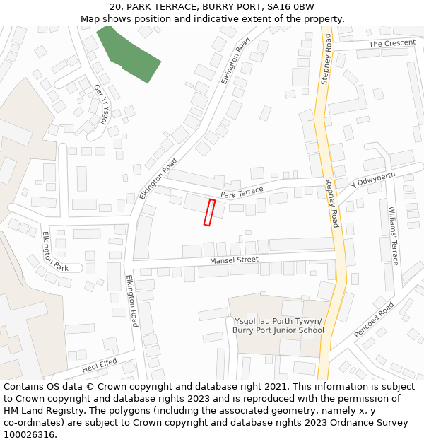 20, PARK TERRACE, BURRY PORT, SA16 0BW: Location map and indicative extent of plot