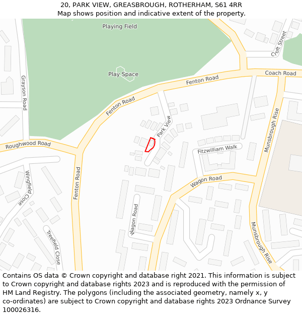 20, PARK VIEW, GREASBROUGH, ROTHERHAM, S61 4RR: Location map and indicative extent of plot