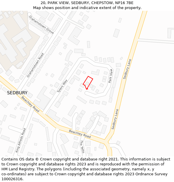 20, PARK VIEW, SEDBURY, CHEPSTOW, NP16 7BE: Location map and indicative extent of plot