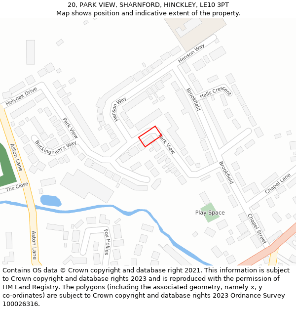 20, PARK VIEW, SHARNFORD, HINCKLEY, LE10 3PT: Location map and indicative extent of plot