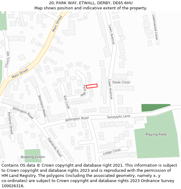 20, PARK WAY, ETWALL, DERBY, DE65 6HU: Location map and indicative extent of plot