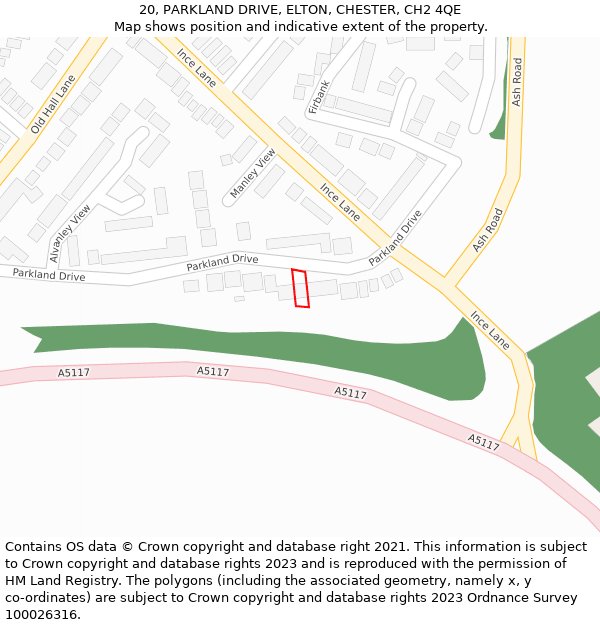 20, PARKLAND DRIVE, ELTON, CHESTER, CH2 4QE: Location map and indicative extent of plot