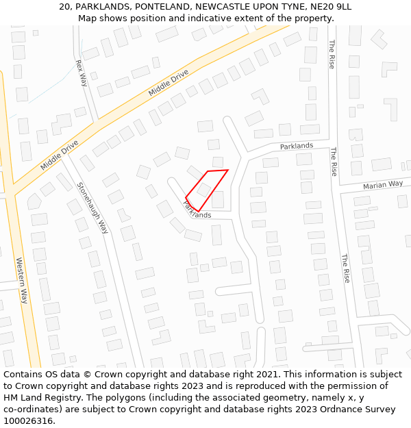 20, PARKLANDS, PONTELAND, NEWCASTLE UPON TYNE, NE20 9LL: Location map and indicative extent of plot