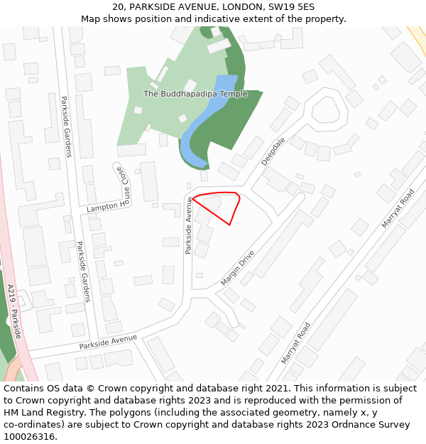 20, PARKSIDE AVENUE, LONDON, SW19 5ES: Location map and indicative extent of plot