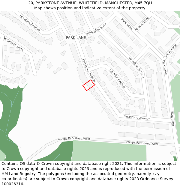 20, PARKSTONE AVENUE, WHITEFIELD, MANCHESTER, M45 7QH: Location map and indicative extent of plot