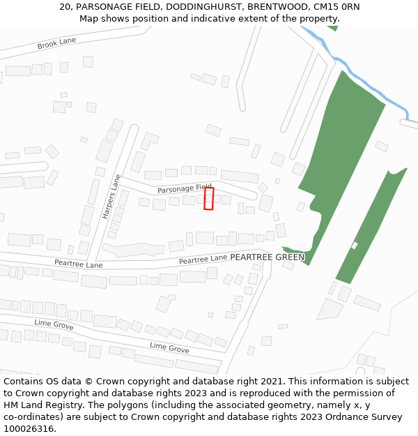 20, PARSONAGE FIELD, DODDINGHURST, BRENTWOOD, CM15 0RN: Location map and indicative extent of plot