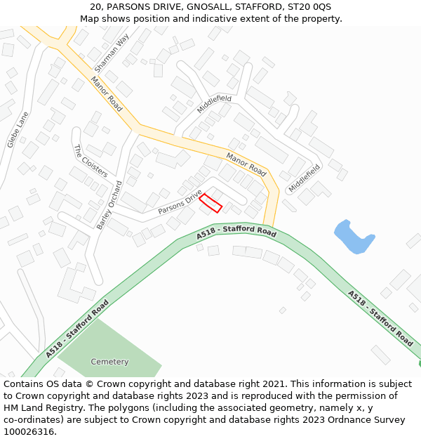 20, PARSONS DRIVE, GNOSALL, STAFFORD, ST20 0QS: Location map and indicative extent of plot