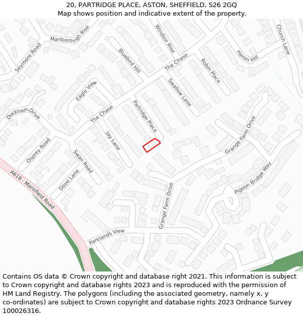 20, PARTRIDGE PLACE, ASTON, SHEFFIELD, S26 2GQ: Location map and indicative extent of plot