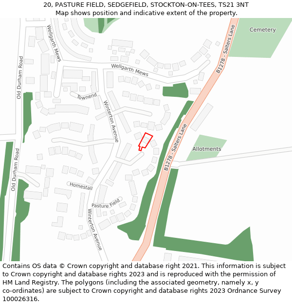 20, PASTURE FIELD, SEDGEFIELD, STOCKTON-ON-TEES, TS21 3NT: Location map and indicative extent of plot