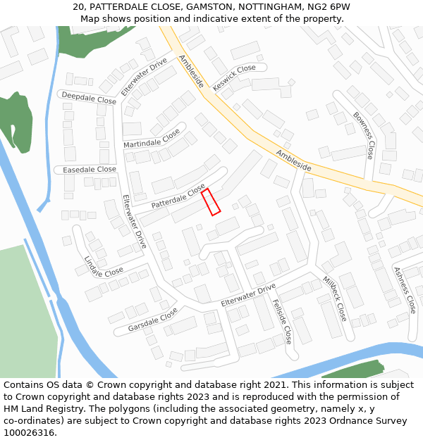 20, PATTERDALE CLOSE, GAMSTON, NOTTINGHAM, NG2 6PW: Location map and indicative extent of plot