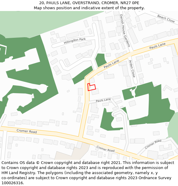 20, PAULS LANE, OVERSTRAND, CROMER, NR27 0PE: Location map and indicative extent of plot