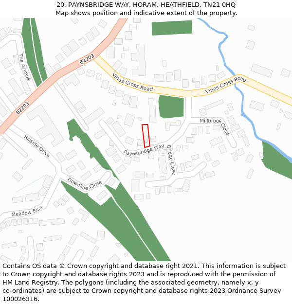 20, PAYNSBRIDGE WAY, HORAM, HEATHFIELD, TN21 0HQ: Location map and indicative extent of plot