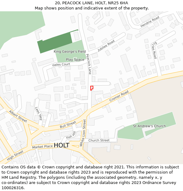 20, PEACOCK LANE, HOLT, NR25 6HA: Location map and indicative extent of plot