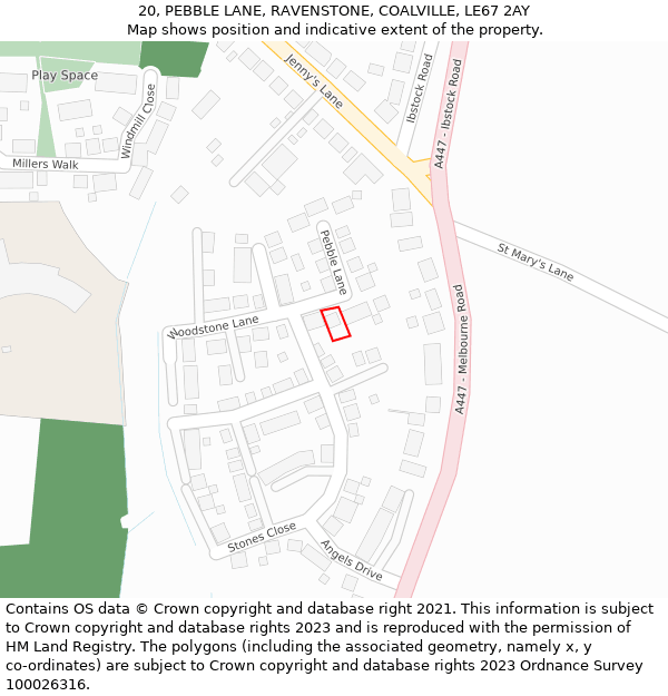 20, PEBBLE LANE, RAVENSTONE, COALVILLE, LE67 2AY: Location map and indicative extent of plot