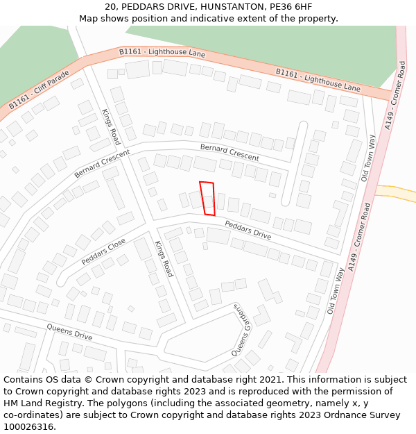 20, PEDDARS DRIVE, HUNSTANTON, PE36 6HF: Location map and indicative extent of plot