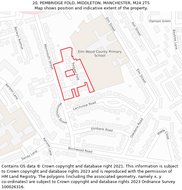 20, PEMBRIDGE FOLD, MIDDLETON, MANCHESTER, M24 2TS: Location map and indicative extent of plot