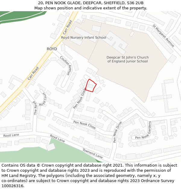 20, PEN NOOK GLADE, DEEPCAR, SHEFFIELD, S36 2UB: Location map and indicative extent of plot