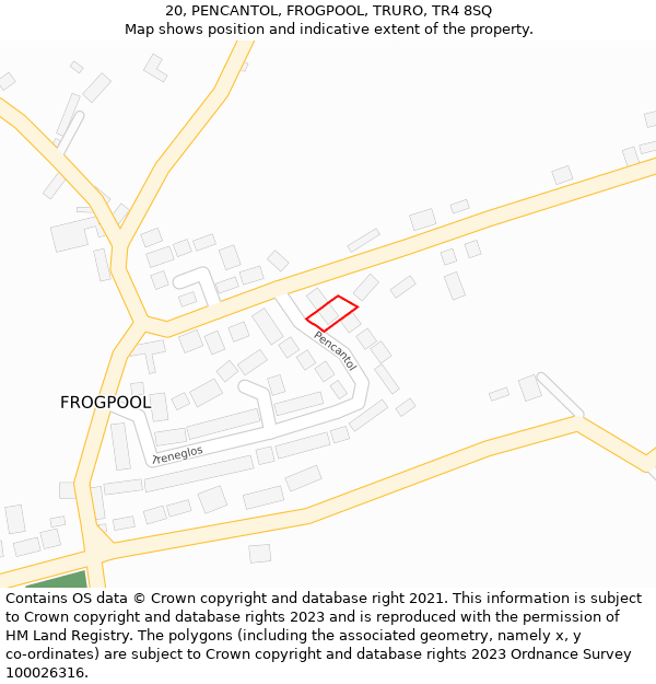 20, PENCANTOL, FROGPOOL, TRURO, TR4 8SQ: Location map and indicative extent of plot