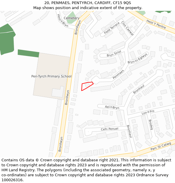 20, PENMAES, PENTYRCH, CARDIFF, CF15 9QS: Location map and indicative extent of plot