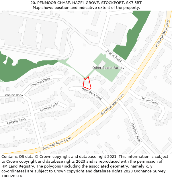 20, PENMOOR CHASE, HAZEL GROVE, STOCKPORT, SK7 5BT: Location map and indicative extent of plot