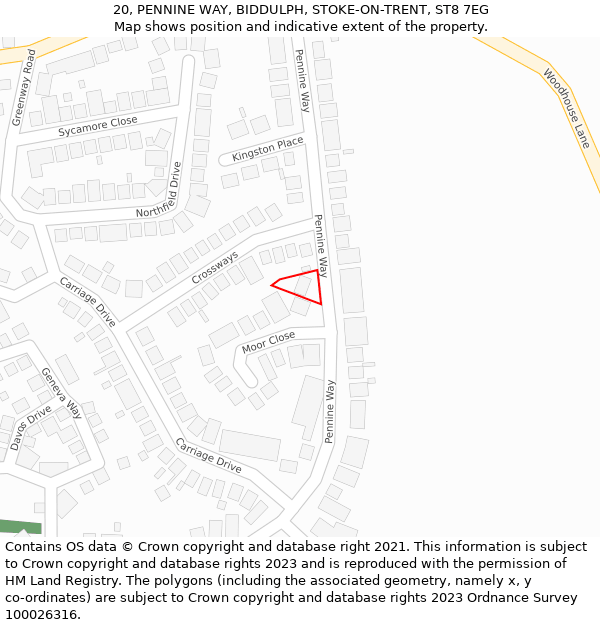 20, PENNINE WAY, BIDDULPH, STOKE-ON-TRENT, ST8 7EG: Location map and indicative extent of plot