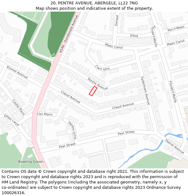 20, PENTRE AVENUE, ABERGELE, LL22 7NG: Location map and indicative extent of plot