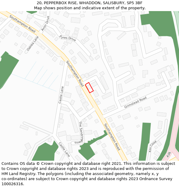 20, PEPPERBOX RISE, WHADDON, SALISBURY, SP5 3BF: Location map and indicative extent of plot