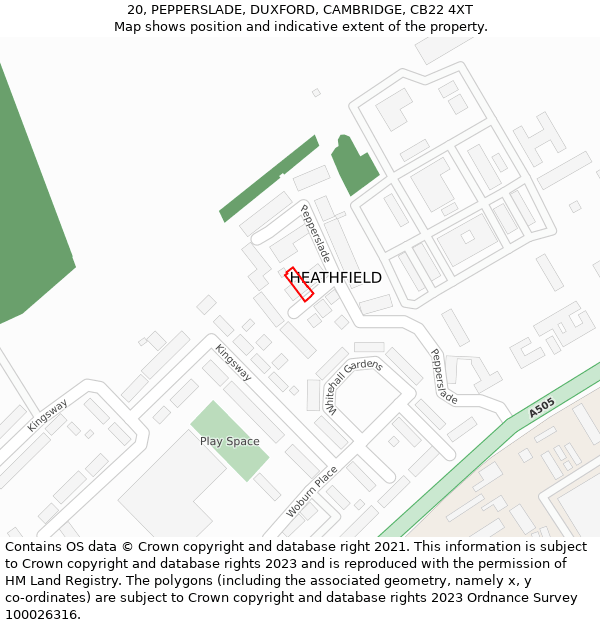 20, PEPPERSLADE, DUXFORD, CAMBRIDGE, CB22 4XT: Location map and indicative extent of plot