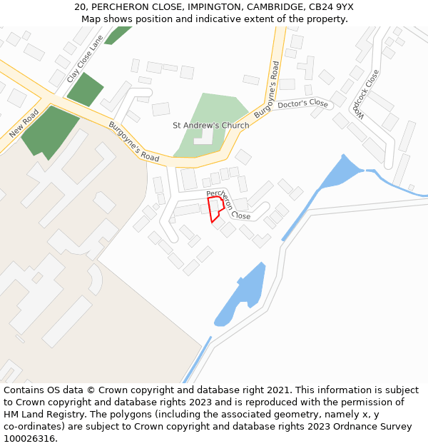 20, PERCHERON CLOSE, IMPINGTON, CAMBRIDGE, CB24 9YX: Location map and indicative extent of plot