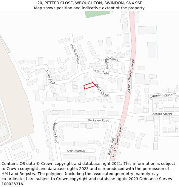 20, PETTER CLOSE, WROUGHTON, SWINDON, SN4 9SF: Location map and indicative extent of plot