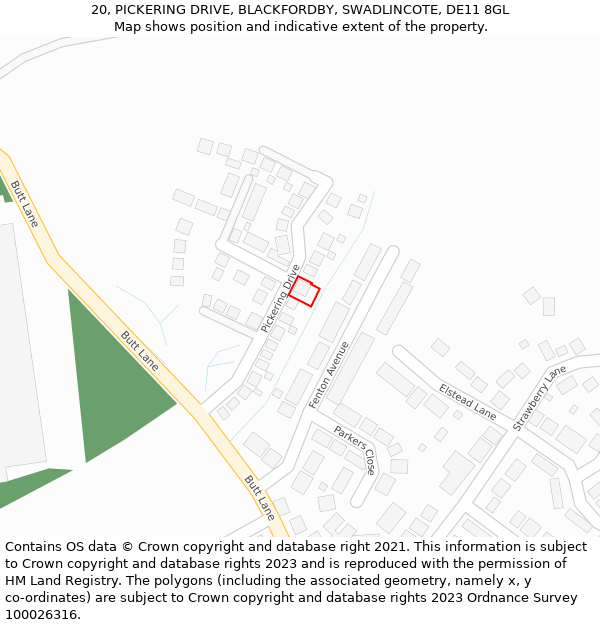 20, PICKERING DRIVE, BLACKFORDBY, SWADLINCOTE, DE11 8GL: Location map and indicative extent of plot