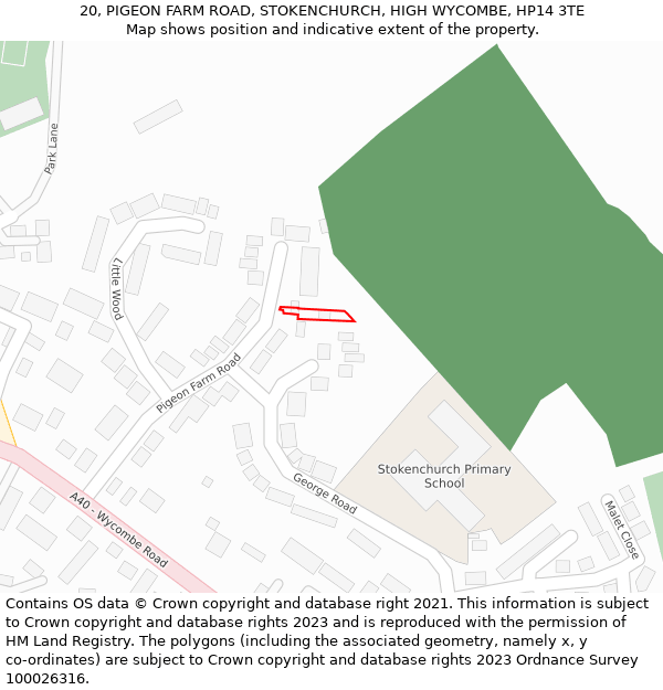 20, PIGEON FARM ROAD, STOKENCHURCH, HIGH WYCOMBE, HP14 3TE: Location map and indicative extent of plot