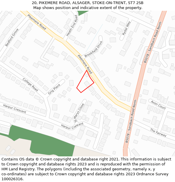 20, PIKEMERE ROAD, ALSAGER, STOKE-ON-TRENT, ST7 2SB: Location map and indicative extent of plot