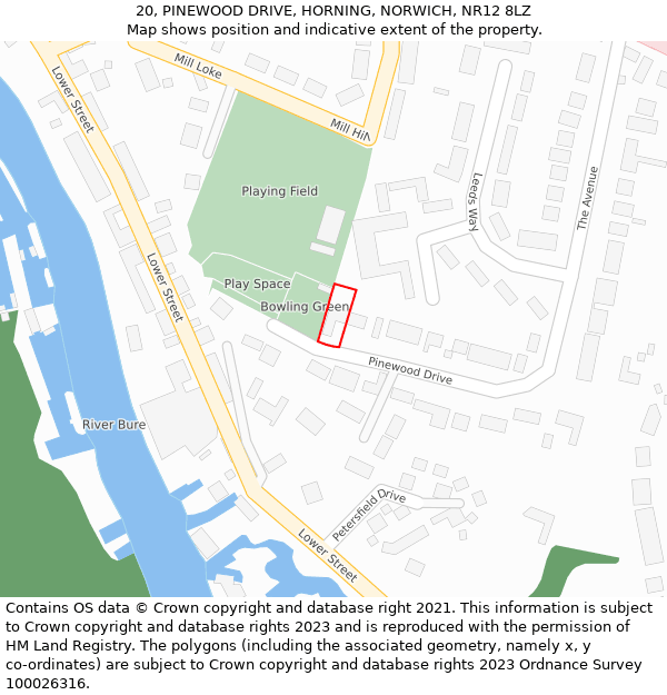 20, PINEWOOD DRIVE, HORNING, NORWICH, NR12 8LZ: Location map and indicative extent of plot