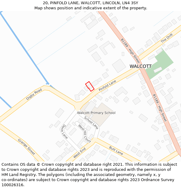 20, PINFOLD LANE, WALCOTT, LINCOLN, LN4 3SY: Location map and indicative extent of plot