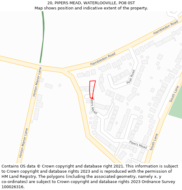 20, PIPERS MEAD, WATERLOOVILLE, PO8 0ST: Location map and indicative extent of plot