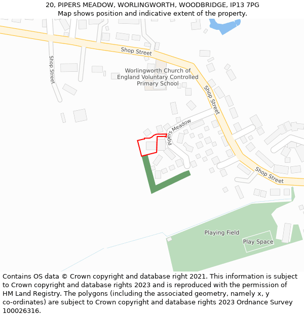 20, PIPERS MEADOW, WORLINGWORTH, WOODBRIDGE, IP13 7PG: Location map and indicative extent of plot