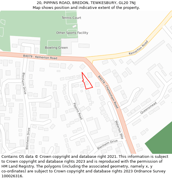 20, PIPPINS ROAD, BREDON, TEWKESBURY, GL20 7NJ: Location map and indicative extent of plot