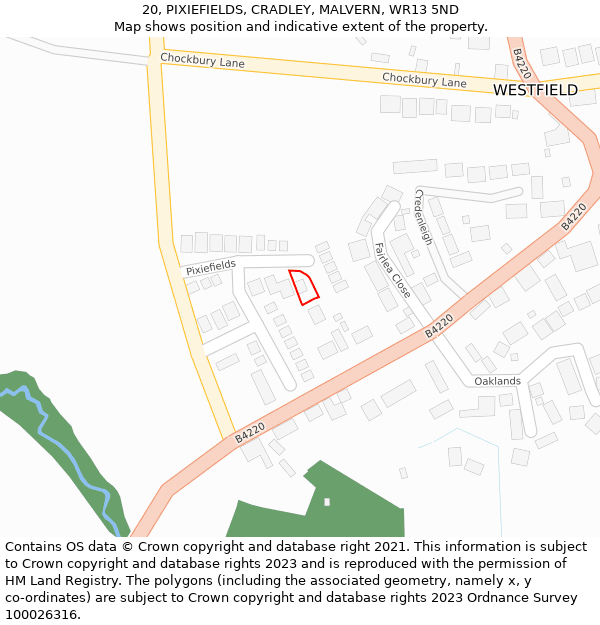 20, PIXIEFIELDS, CRADLEY, MALVERN, WR13 5ND: Location map and indicative extent of plot