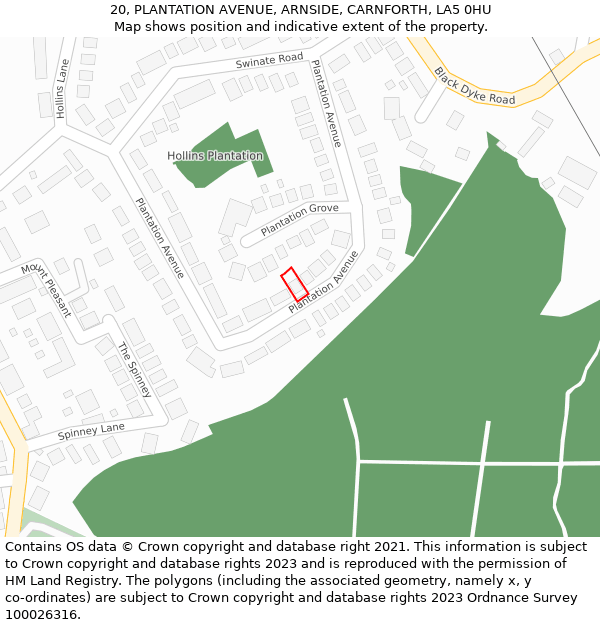 20, PLANTATION AVENUE, ARNSIDE, CARNFORTH, LA5 0HU: Location map and indicative extent of plot