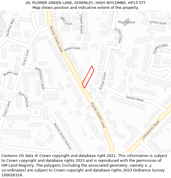 20, PLOMER GREEN LANE, DOWNLEY, HIGH WYCOMBE, HP13 5TT: Location map and indicative extent of plot