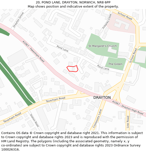 20, POND LANE, DRAYTON, NORWICH, NR8 6PP: Location map and indicative extent of plot