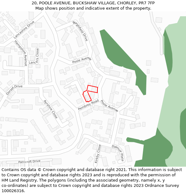 20, POOLE AVENUE, BUCKSHAW VILLAGE, CHORLEY, PR7 7FP: Location map and indicative extent of plot