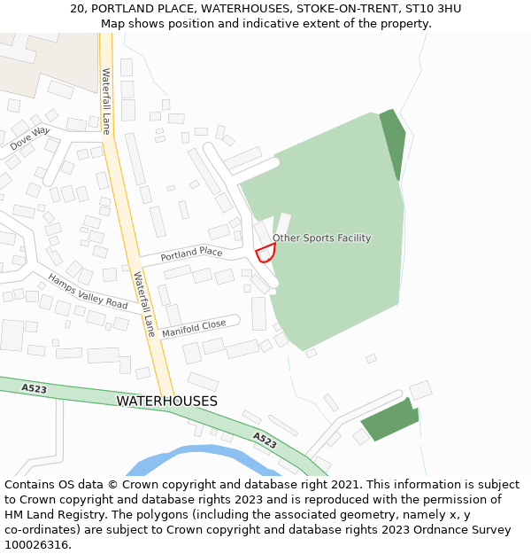 20, PORTLAND PLACE, WATERHOUSES, STOKE-ON-TRENT, ST10 3HU: Location map and indicative extent of plot