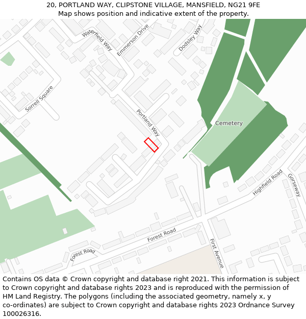 20, PORTLAND WAY, CLIPSTONE VILLAGE, MANSFIELD, NG21 9FE: Location map and indicative extent of plot