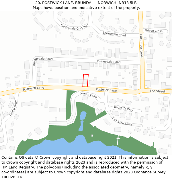 20, POSTWICK LANE, BRUNDALL, NORWICH, NR13 5LR: Location map and indicative extent of plot