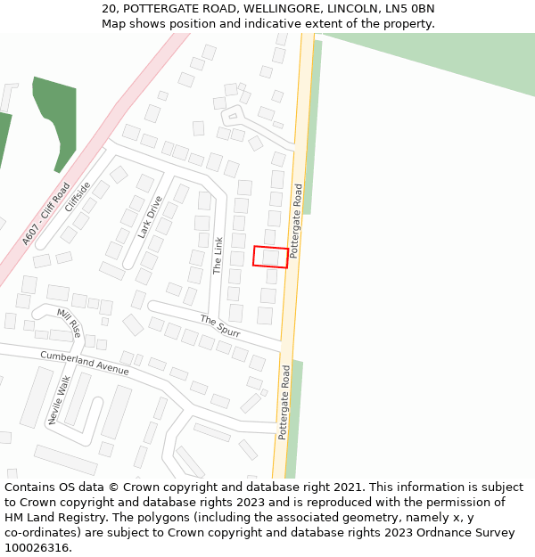20, POTTERGATE ROAD, WELLINGORE, LINCOLN, LN5 0BN: Location map and indicative extent of plot
